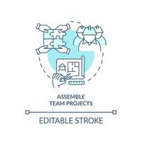 assembler des projets d'équipe icône de concept turquoise. astuce pour le développement de logements illustration de ligne mince d'idée abstraite. dessin de contour isolé. trait modifiable. vecteur