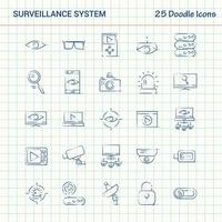 surveillance 25 icônes doodle jeu d'icônes d'affaires dessinées à la main vecteur