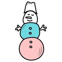 mignon bonhomme de neige doodle avec un seau sur la tête. illustration vectorielle d'hiver vecteur