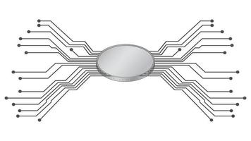 pièce isométrique futuriste avec des pistes de pcb divergentes en gris isolé sur blanc. vide pour le logo ou le symbole. illustration vectorielle. vecteur