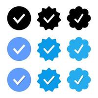 vecteur d'icône de badge vérifié bleu. cocher, coche signe symbole du profil de médias sociaux
