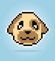 Pixel 8 bits de chien. tête d'animal pour les jeux d'actifs dans les illustrations vectorielles. modèle de point de croix. vecteur