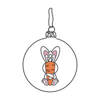 une boule de sapin de noël avec un lapin mignon. la décoration du sapin de noël. un symbole d'une bonne année, célébration des vacances de noël, hiver. vecteur