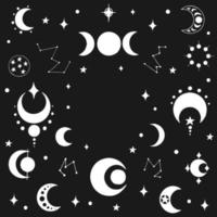 cadre d'éléments mystiques et mystérieux de la lune dans un style dessiné à la main. parfait pour le textile, les cartes, le mystère, les emblèmes de logo et les emballages de produits. vecteur