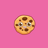mascotte d'illustration de cookie aux pépites de chocolat de dessin animé heureux vecteur