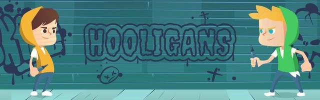 hooligans dessinant des graffitis sur le mur, vandalisme vecteur
