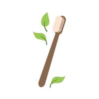 brosse à dents en bois avec des feuilles. hygiène personnelle, mode de vie durable, zéro déchet, concept écologique. illustration vectorielle en style cartoon. recyclage, gestion des déchets, écologie, durabilité. vecteur