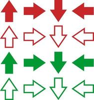 flèches, vecteur. flèches rouges et vertes sur fond blanc. haut, bas, droite, gauche. vecteur