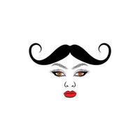 beauté femme avec moustache cheveux logo design illustration vectorielle pour salon de spa et mode vecteur