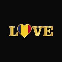 vecteur de conception de drapeau tchad typographie amour doré
