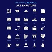 art et culture icône blanche sur fond bleu 25 pack d'icônes vecteur
