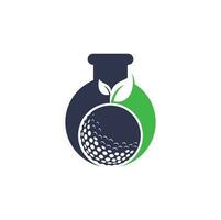 modèle de logo de concept de forme de laboratoire de feuilles de golf. balle de golf et feuilles, balle de golf et logo de sport vecteur