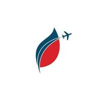 modèle de conception de logo de voyage d'avion de feuille. voyager avec le vecteur de conception de logo feuille