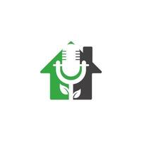 modèle de conception de logo de concept de forme de maison de podcast de feuille. vecteur de modèle de logo de podcast nature. logo de la nature des podcasts.
