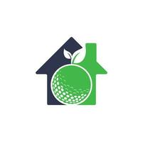 le golf quitte le modèle de logo de concept de forme de maison. balle de golf et feuilles, balle de golf et logo de sport vecteur