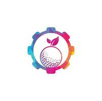 modèle de logo de concept de forme d'engrenage de feuilles de golf. balle de golf et feuilles, balle de golf et logo de sport vecteur