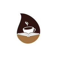 création de logo vectoriel de concept de forme de goutte de livre de café. logo emblématique de la librairie de thé.