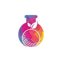 modèle de logo de concept de forme de laboratoire de feuilles de golf. balle de golf et feuilles, balle de golf et logo de sport vecteur