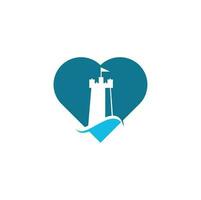 château vague coeur forme concept logo vecteur icône illustration. château simple et logo de vague océanique