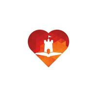 château livre coeur forme concept logo modèle vecteur de conception. combinaison de logo de livre et de château.