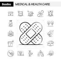 icône dessinée à la main de soins médicaux et de santé pour l'impression web et le kit uxui mobile tel que lit d'hôpital lit de patient de soins de santé conseil d'administration pack de pictogrammes médicaux vecteur