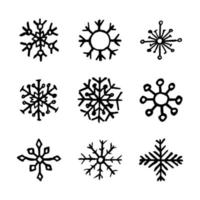 flocons de neige dessinés à la main sur fond blanc. ensemble de neuf flocons de neige sombres. éléments de décoration de noël et du nouvel an. illustration vectorielle. vecteur