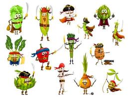 personnages de légumes pirates et corsaires de dessin animé vecteur