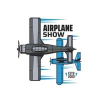 icône de spectacle d'avion avec des avions à hélice vintage vecteur