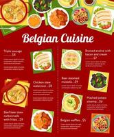 menu de cuisine belge, plats de nourriture et repas du midi vecteur