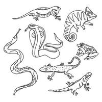 dessins griffonnés de reptiles vecteur