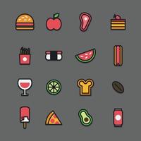 icônes de nourriture décrites vecteur