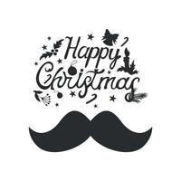 Moustache élégante festive noire, salutation de joyeux Noël sur fond blanc - vecteur