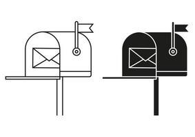 vecteur d'icône plate boîte aux lettres noir et blanc