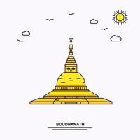 boudhanath monument affiche modèle monde voyage jaune illustration fond dans le style de ligne avec la scène de la nature de beauté vecteur