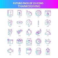 25 pack d'icônes de thanksgiving futuro bleu et rose vecteur