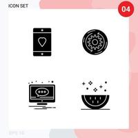 interface mobile glyphe solide ensemble de 4 pictogrammes de structure de téléphone portable amour commentaire d'affaires éléments de conception vectoriels modifiables vecteur