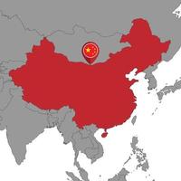 épingler la carte avec le drapeau de la chine sur la carte du monde. illustration vectorielle. vecteur