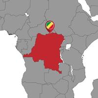 épinglez la carte avec le drapeau de la république démocratique du congo sur la carte du monde. illustration vectorielle. vecteur