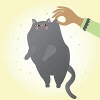 la main tient un chat gris épais vecteur