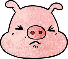 cochon de dessin animé de texture grunge rétro tête de cochon en colère vecteur