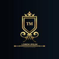 lettre tm initiale avec modèle royal.élégant avec vecteur de logo couronne, illustration vectorielle de lettrage créatif logo.