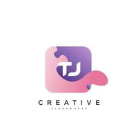 Éléments de modèle de conception d'icône de logo de lettre initiale tj avec art coloré de vague. vecteur
