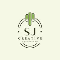 sj lettre initiale cactus vert logo vecteur