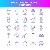 25 pack d'icônes agricoles futuro bleues et roses vecteur
