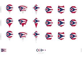 collection du drapeau de l'ohio sous différentes formes et avec trois effets différents. vecteur