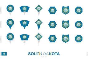 collection du drapeau du dakota du sud sous différentes formes et avec trois effets différents. vecteur