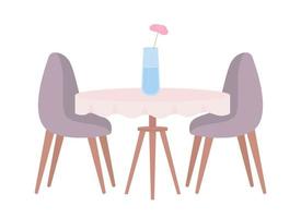 table à manger avec vase à fleurs objet vectoriel de couleur semi-plat. élément modifiable. article de taille normale sur blanc. arrangement de café illustration de style dessin animé simple pour la conception graphique et l'animation web