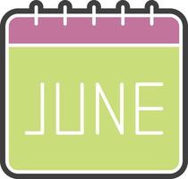 calendrier, icône de couleur de juin vecteur
