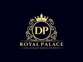 lettre dp logo victorien de luxe royal antique avec cadre ornemental. vecteur