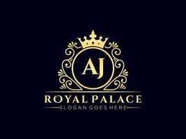 lettre aj logo victorien de luxe royal antique avec cadre ornemental. vecteur